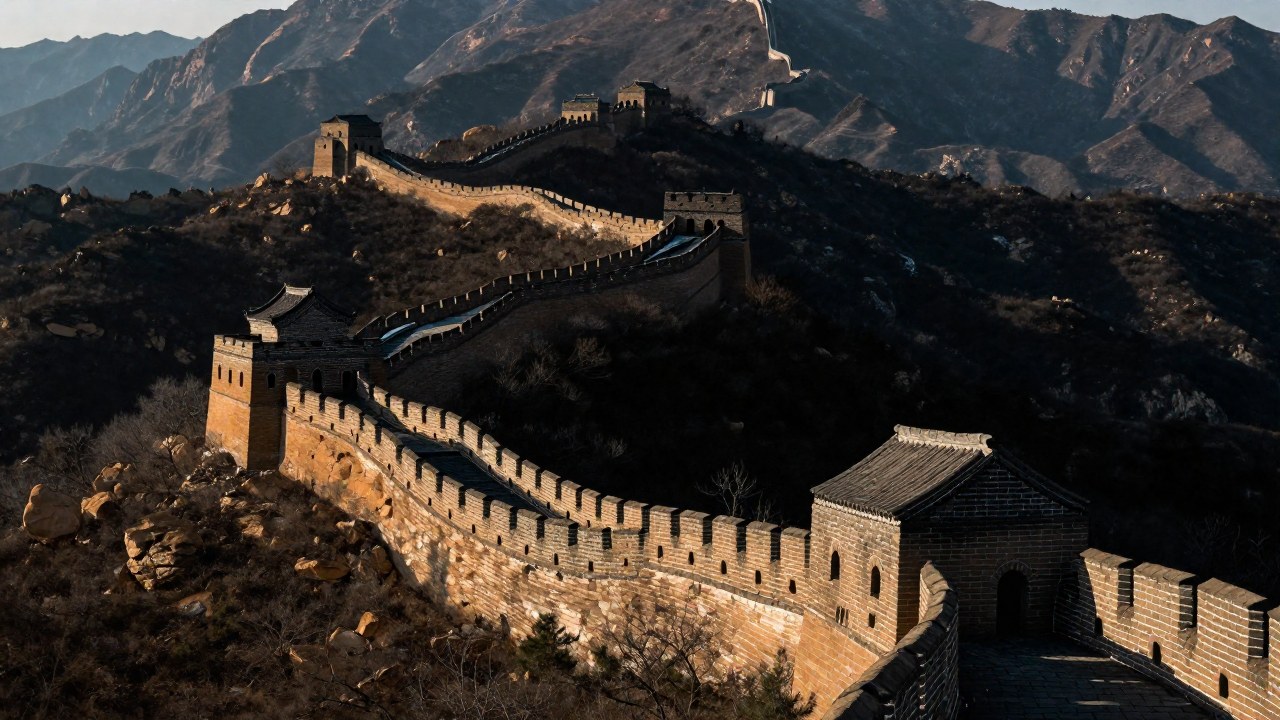 La Gran Muralla China serpentea por montañas, destacando el contraste entre sus diferentes estilos de construcción históricos.